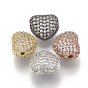 Brass Micro Pave Cubic Zirconia Beads, Heart, Clear