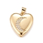 Brass Micro Pave Cubic Zirconia Locket Pendants, Photo Frame Charms for Necklaces, Real 18K Gold Plated, Lead Free & Cadmium Free, Heart with Moon