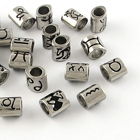 Smooth Surface 304 Stainless Steel European Bead, Large Hole Beads, Oval Constellation/Zodiac Sign Style, 9x8.5x6.5mm, Hole: 4.5mm