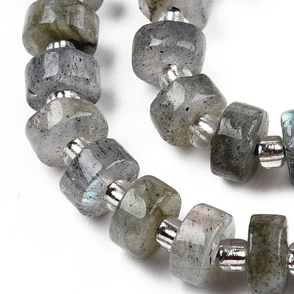 Natural Labradorite Beads Strands, with Seed Beads, Heishi Beads, Flat Round/Disc
