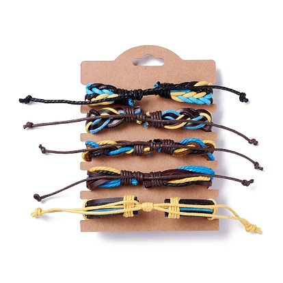 Ensemble de bracelets de cordon en cuir pour hommes femmes, bracelets tressés à maillons rectangulaires de football, bracelets de sport réglables