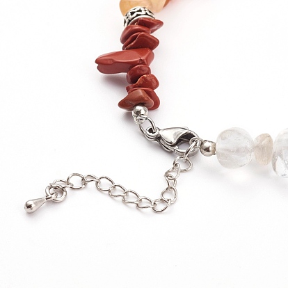 Bracelets de perles de pierres précieuses naturelles, avec des perles d'alliage, argent antique et platine