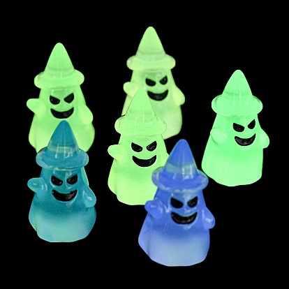 Halloween Luminous Resin Ghost with Hat Display Decoration, Micro Landscape Decorations, Glow in the Dark