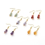 Natural Gemstone Dangle Earrings, with Copper Wire and Golden Plated Brass Earring Hooks, Round