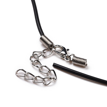 Черная резина решений ожерелье шнура, с фурнитурой железной и железные концевики для цепи