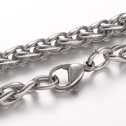 304 Stainless Steel Wheat Chain Bracelets, with Lobster Claw Clasps, 8-1/4 inch(210mm), 5x5mm