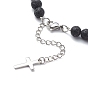 Natural Lava Rock Beaded Necklace with Brass Cross Charms, Essential Oil Gemstone Jewelry for Women