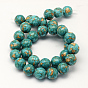 Turquoise synthétiques teint rangées de perles rondes