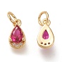 Brass Micro Pave Clear Cubic Zirconia Charms, with Jump Rings, Long-Lasting Plated, Real 18K Gold Plated, Teardrop