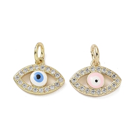 Real 18K Gold Plated Brass Micro Pave Cubic Zirconia Charms, with Enamel and Jump Ring, Evil Eye Charms