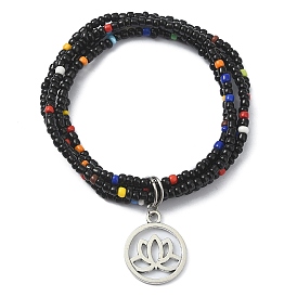 Bracelets de chaîne multi-boucles en perles de rocaille de verre, avec breloques en alliage de style tibétain
