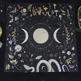 Velvet Fabric, Tarot Desk Fabric, Square with Moon & Mushroom Pattern