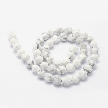 Natural Howlite Beads Strands, Star Cut Round Beads, Faceted