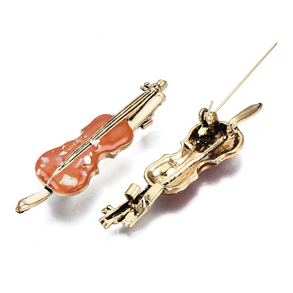 Pin de esmalte de violín con concha, insignia de aleación chapada en oro claro para ropa de mochila, libre y sin plomo níquel