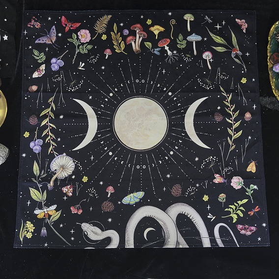 Tela de terciopelo, tela de escritorio de tarot, cuadrado con patrón de luna y hongo