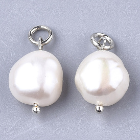 Natural Cultured Freshwater Pearl Pendants, with Brass Findings