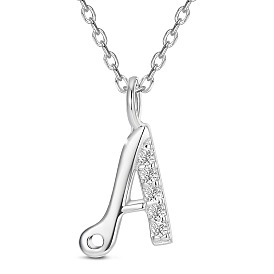 SHEGRACE 925 Sterling Silver Initial Pendant Necklaces, with Grade AAA Cubic Zirconia and Cable Chains, Platinum