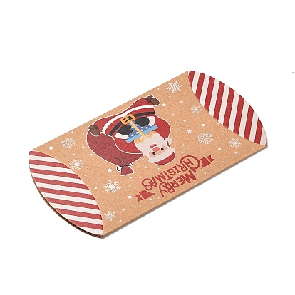 Christmas Theme Cardboard Candy Pillow Boxes, Cartoon Santa Claus Deer Bell Candy Snack Gift Box