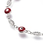 304 Stainless Steel Link Bracelets, with Enamel and Lobster Claw Clasps, Evil Eye & Oval, Red