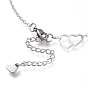 304 Stainless Steel Cable Chain Anklets, with Double Heart Links and Lobster Claw Clasps