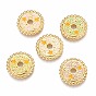 Brass Enamel Beads, Flat Round with Star & Yellow Star, Real 18K Gold Plated