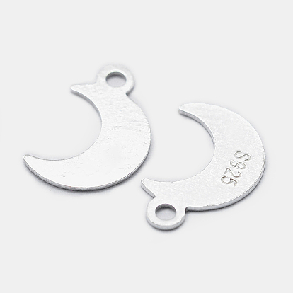 925 Sterling Silver Charms, Moon, with S925 Stamp