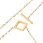 Collier lariat pendentif carré avec pompon rond plat, mot bonne chance placage ionique (ip) 304 bijoux en acier inoxydable pour femmes