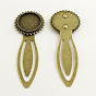 20mm Tray Bookmark Cabochon Settings, Iron with Alloy Flat Round Tray, Cadmium Free & Lead Free, 78x27x3mm