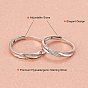 925 anillos de pareja ajustables con ondas de plata esterlina, anillos de circonita cúbica transparente para los amantes