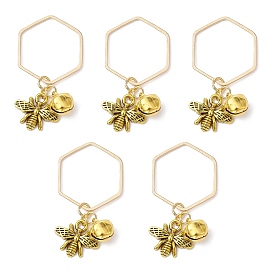 Alloy Bees and Iron Bell Pendant Decoration, with Brass Hexagon Ring