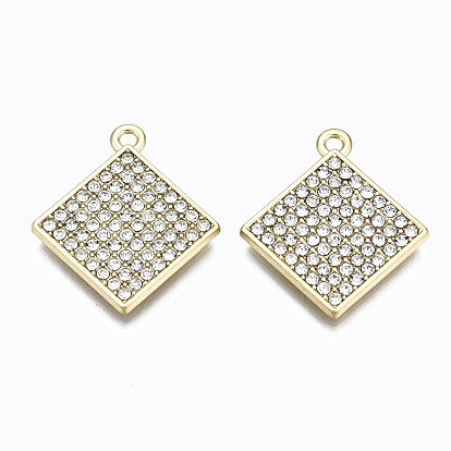 Alloy Crystal Rhinestone Pendants, Rhombus, Cadmium Free & Lead Free