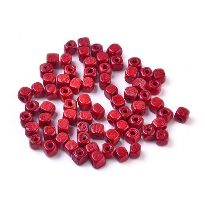Dyed Natural Wood Beads, Cube, Nice for Children's Day Necklace Making, Lead Free