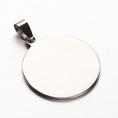 304 Stainless Steel Pendants with 201 Stainless Steel Clasp, Blank Stamping Tag, Flat Round, 35x30x2mm, Hole: 4x8.5mm