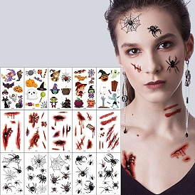 Halloween Theme Removable Temporary Tattoo Sticker, Scary Face Body/Cartoon/Spider Tattoos for Men Women Cosplay Party Decoration Supplies