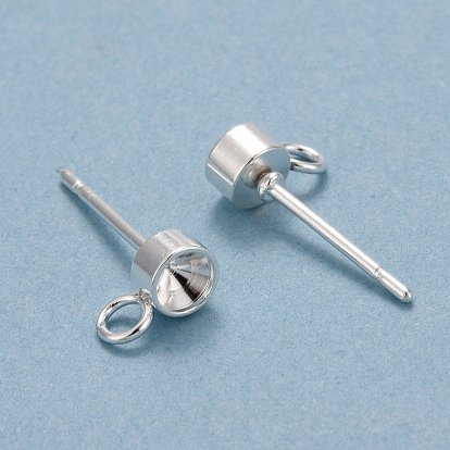 304 Stainless Steel Stud Earring Findings, with Loop, For Pointed Back Rivoli Rhinestone