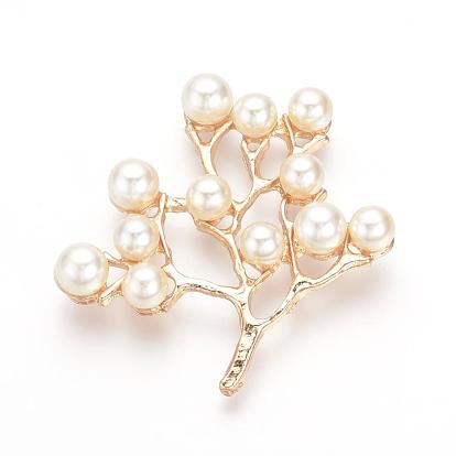 Alloy Cabochons, with ABS Plastic Imitation Pearl Beads, Trees