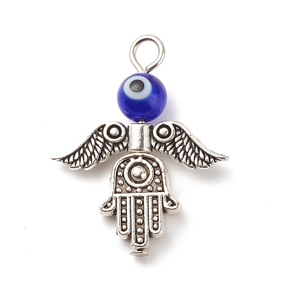 Tibetan Style Alloy Pendants, with Handmade Evil Eye Lampwork, Angel