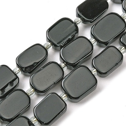 Natural Obsidian Beads Strands, with Seed Beads, Rectangle