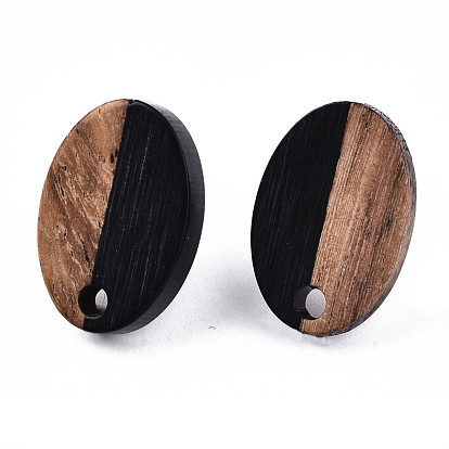 Fornituras de aretes de resina opaca y madera de nogal, con 304 perno de acero inoxidable, oval