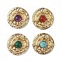 Vacuum Plating 201 Stainless Steel Gemstone Pendants, Real 18K Gold Plated, Flat Round Charms