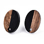 Opaque Resin & Walnut Wood Stud Earring Findings, with 304 Stainless Steel Pin, Oval