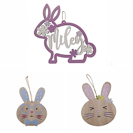 Wood Easter Bunny Pendant Decoration, Home Ornaments, with Rope, Rabbit Pattern