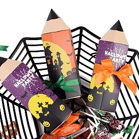 Cajas de dulces de halloween de papel en forma de lápiz, bolsa de regalo favores de fiesta