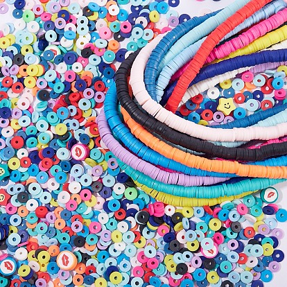 18 Strands 18 Colors Flat Round Eco-Friendly Handmade Polymer Clay Beads Strands, Disc Heishi Beads for Hawaiian Earring Bracelet Necklace Jewelry Making