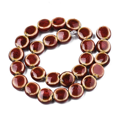 Brins de perles en céramique de porcelaine faites à la main, famille rose de style, plat rond