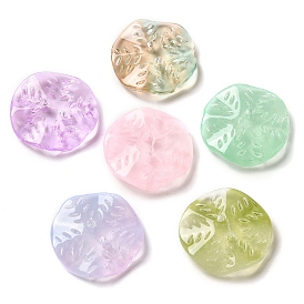 Transparent Glass Beads, Round with Leaf