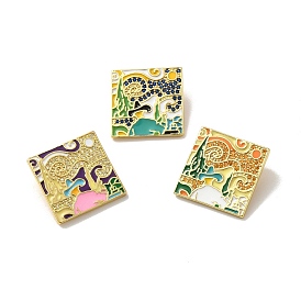 Brass Micro Pave Cubic Zirconia Pendants with Enamel, Square with Human