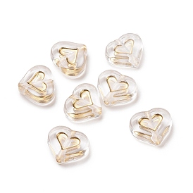 Transparent Plating Acrylic Beads, Golden Metal Enlaced, Heart