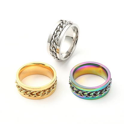 3 piezas 3 colores 201 juego de anillos de dedo de cadena de eslabones de acero inoxidable para mujeres
