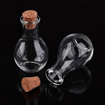 Bouteille en verre de perle conteneurs, avec bouchon en liège, souhaitant bouteille, clair, 4.9x8.8 cm, Trou: 15mm